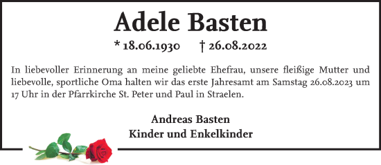 Traueranzeige von Adele Basten von NNA