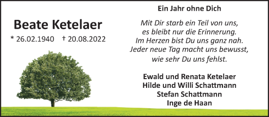 Traueranzeige von Beate Ketelaer von NNA