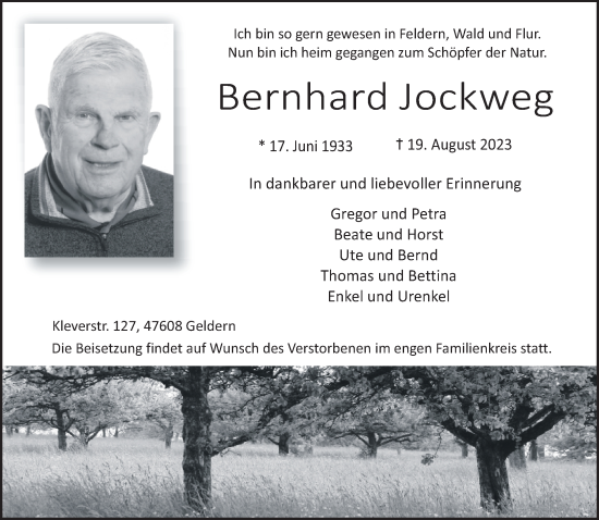 Traueranzeige von Bernhard Dockweg von NNA