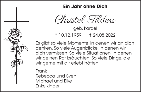 Traueranzeige von Christel Tilders von NNA