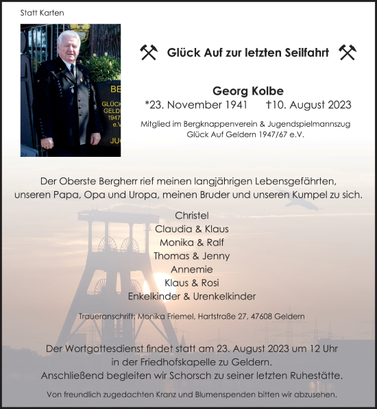 Traueranzeige von Georg Kolbe von NNA