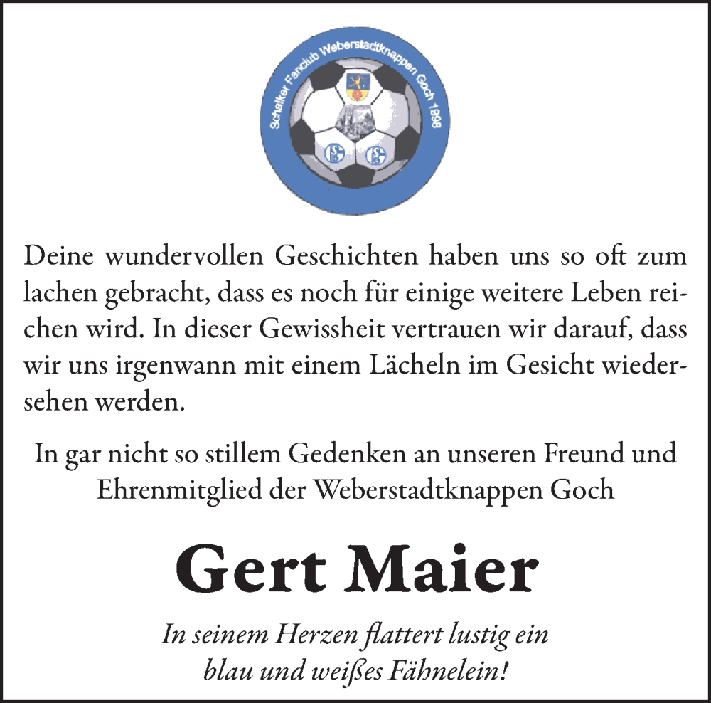  Traueranzeige für Gert Maier vom 12.08.2023 aus NNA