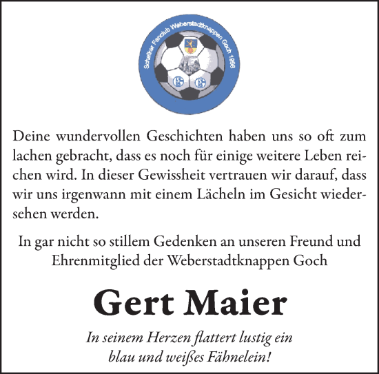 Traueranzeige von Gert Maier von NNA