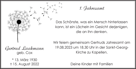 Traueranzeige von Gertrud Laakmann von NNA