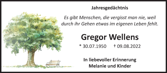 Traueranzeige von Gregor Wellens von NNA