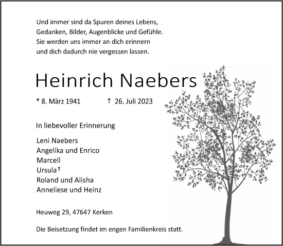 Traueranzeige von Heinrich Naebers von NNA