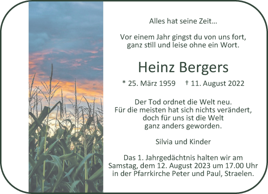 Traueranzeige von Heinz Bergers von NNA