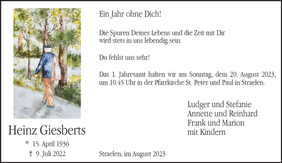 Traueranzeige von Heinz Giesberts von NNA
