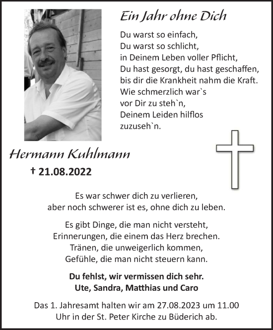 Traueranzeige von Hermann Kuhlmann von NNA