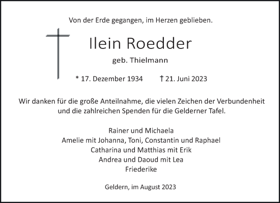 Traueranzeige von Ilein Roedder von NNA