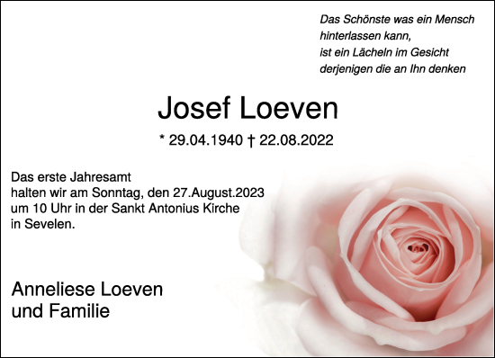 Traueranzeige von Josef Loeven von NNA