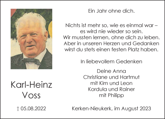 Traueranzeige von Karl-Heinz Voss von NNA