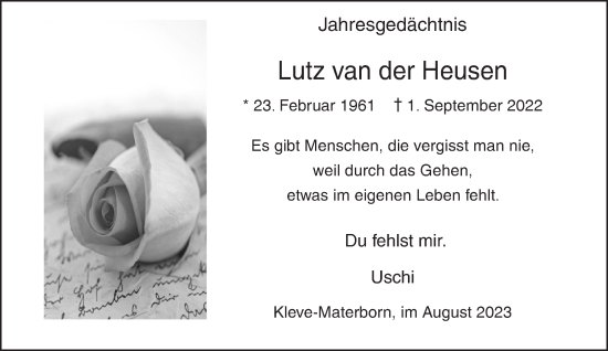 Traueranzeige von Lutz van der Heusen von NNA