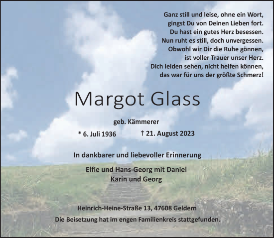 Traueranzeige von Margot Glass von NNA