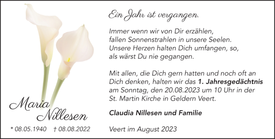 Traueranzeige von Maria Nillesen von NNA
