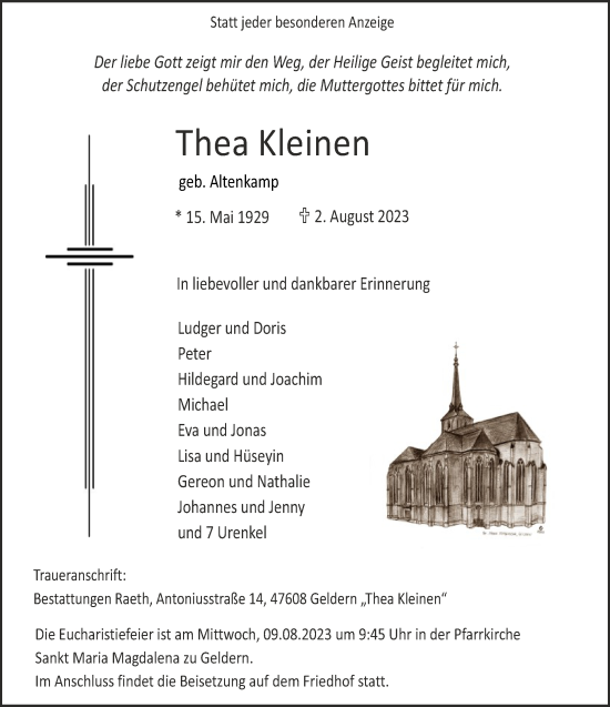 Traueranzeige von Thea Kleinen von NNA