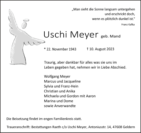 Traueranzeige von Uschi Meyer von NNA