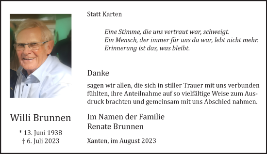 Traueranzeige von Willi Brunnen von NNA