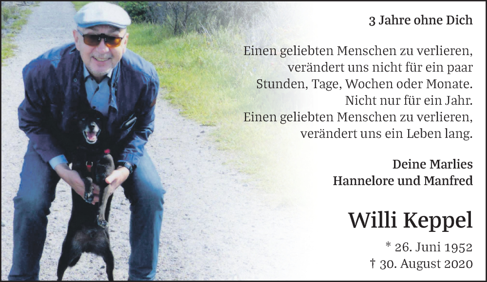  Traueranzeige für Willi Keppel vom 30.08.2023 aus NNA