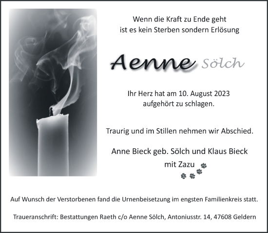 Traueranzeige von Aenne Sölch von NNA