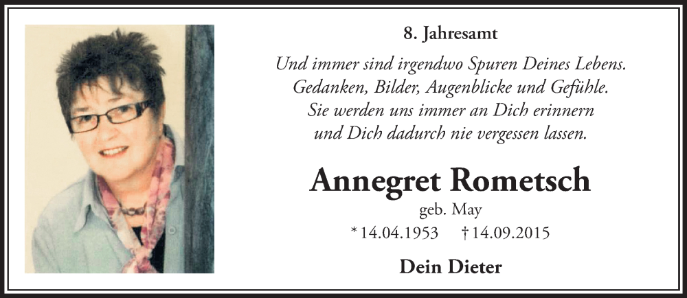  Traueranzeige für Annegret Rometsch vom 16.09.2023 aus NNA