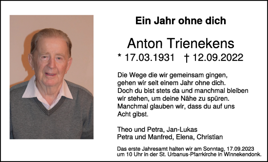 Traueranzeige von Anton Trienekens von NNA