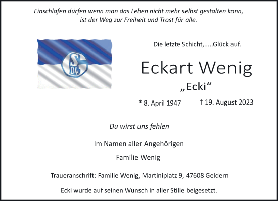 Traueranzeige von Eckart Wenig von NNA