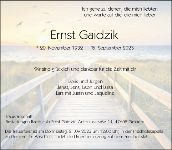 Traueranzeige von Ernst Gaidzik von NNA