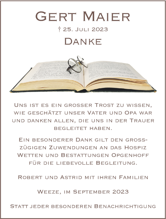 Traueranzeige von Gert Maier von NNA