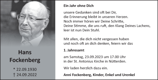 Traueranzeige von Hans Fockenberg von NNA