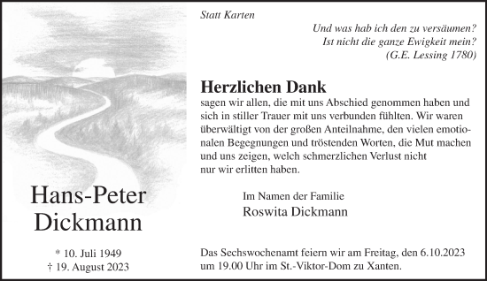 Traueranzeige von Hans-Peter Dickmann von NNA