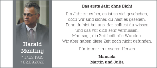 Traueranzeige von Harald Menting von NNA
