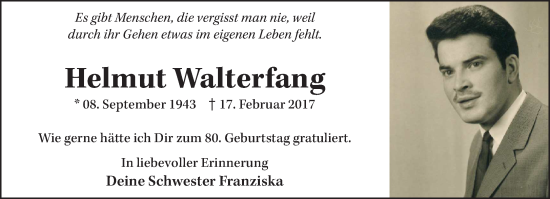 Traueranzeige von Helmut Walterfang von NNA