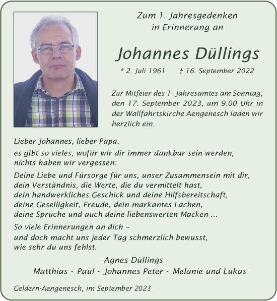 Traueranzeige von Johannes Düllings von NNA