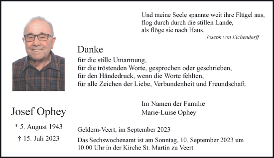 Traueranzeige von Josef Ophey von NNA