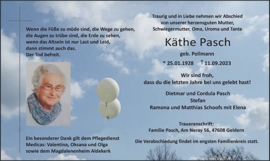 Traueranzeige von Käthe Pasch von NNA
