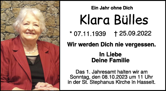 Traueranzeige von Klara Bülles von NNA