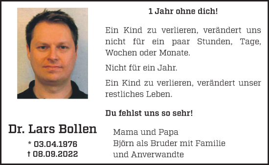 Traueranzeige von Lars Bollen von NNA