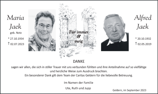 Traueranzeige von Maria und Alfred Jaek von NNA