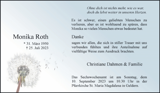 Traueranzeige von Monika Roth von NNA
