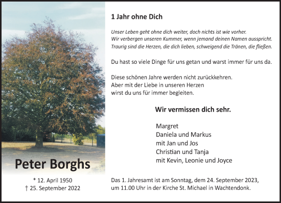 Traueranzeige von Peter Borghs von NNA
