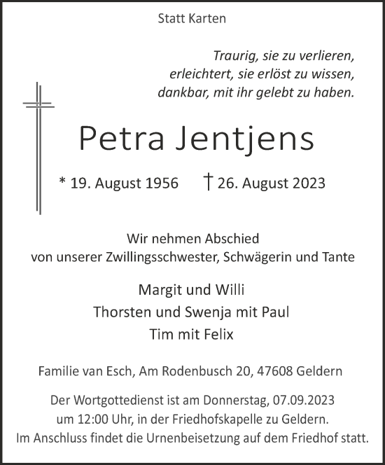 Traueranzeige von Petra Jentjens von NNA