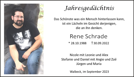Traueranzeige von Rene Schrade von NNA