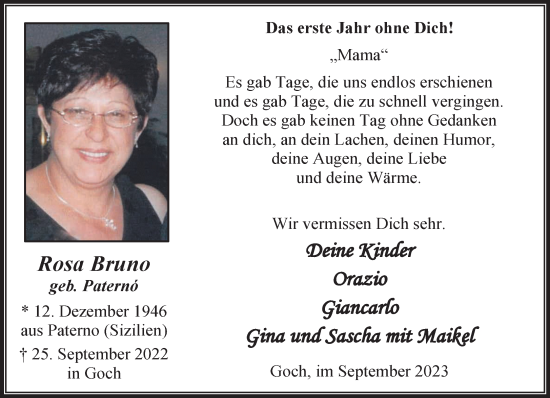 Traueranzeige von Rosa Bruno von NNA