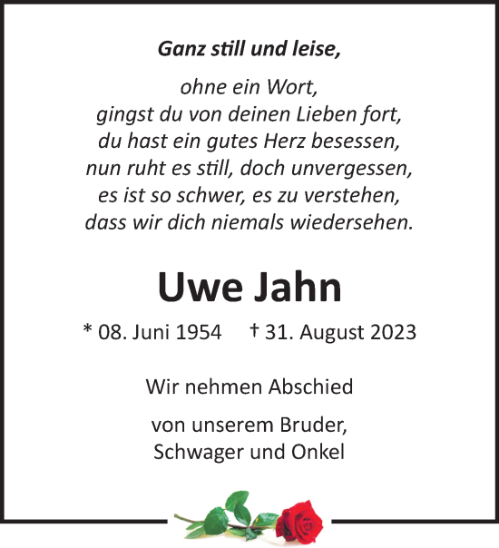 Traueranzeige von Uwe Jahn von NNA