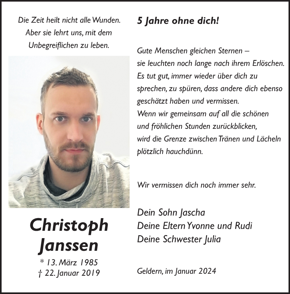  Traueranzeige für Christoph Janssen vom 27.01.2024 aus NNA