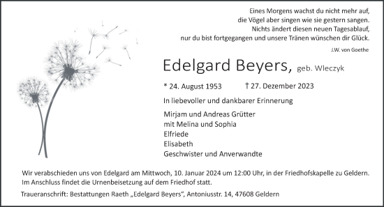 Traueranzeige von Edelgard Beyers von NNA