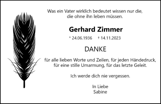 Traueranzeige von Gerhard Zimmer von NNA