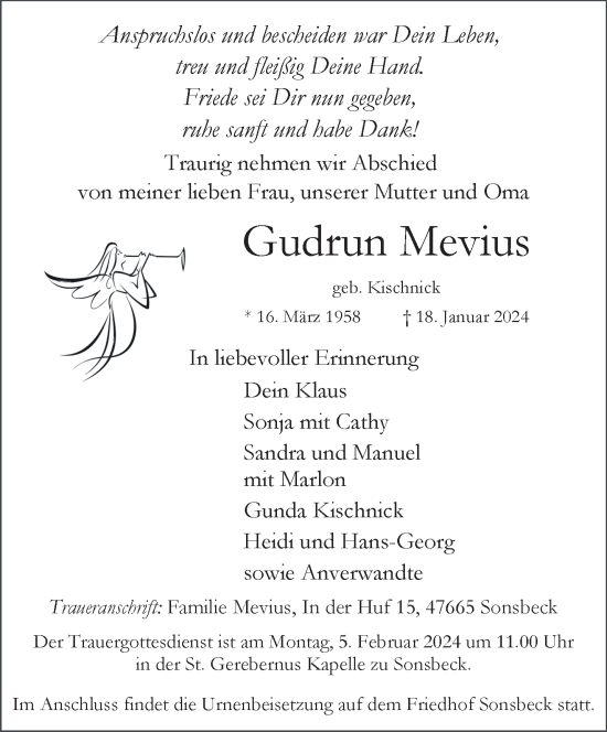 Traueranzeige von Gudrun Mevius von NNA