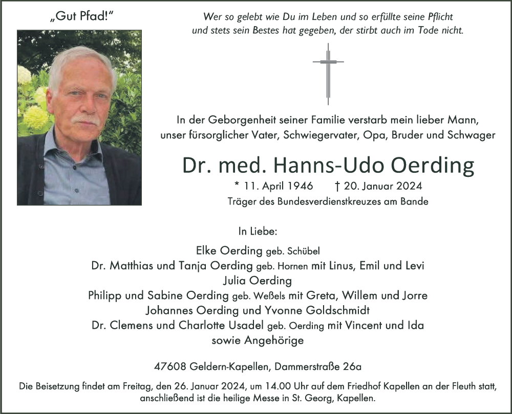  Traueranzeige für Hanns-Udo Oerding vom 24.01.2024 aus NNA